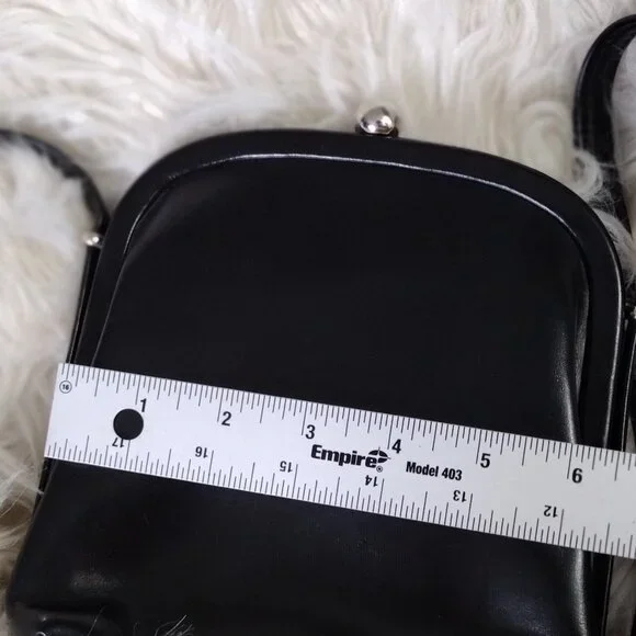 MB Vintage Style Black Crossbody Bag Kiss Lock Clasp Mini Purse - Picture 11 of 12